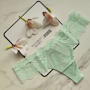 NWT VICTORIA'S SECRET DREAM ANGELS LACE-TRIM SMOOTH SHIMMER THONG PANTY IN MISTY